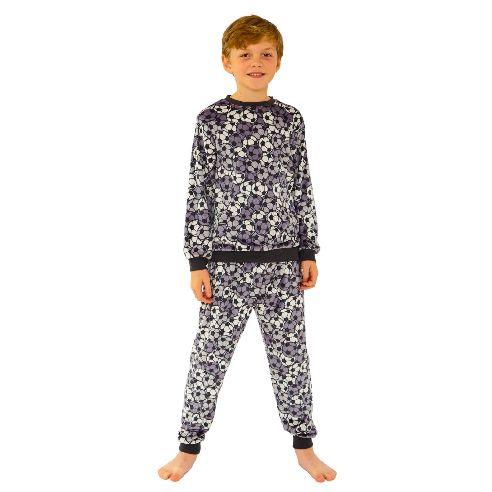 Boys Football Print Velour Pyjamas (14762050781566)