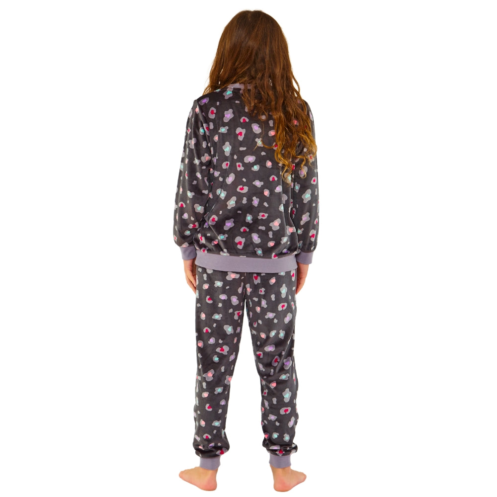 Girls Leopard Print Velour Pyjamas (14762051174782)