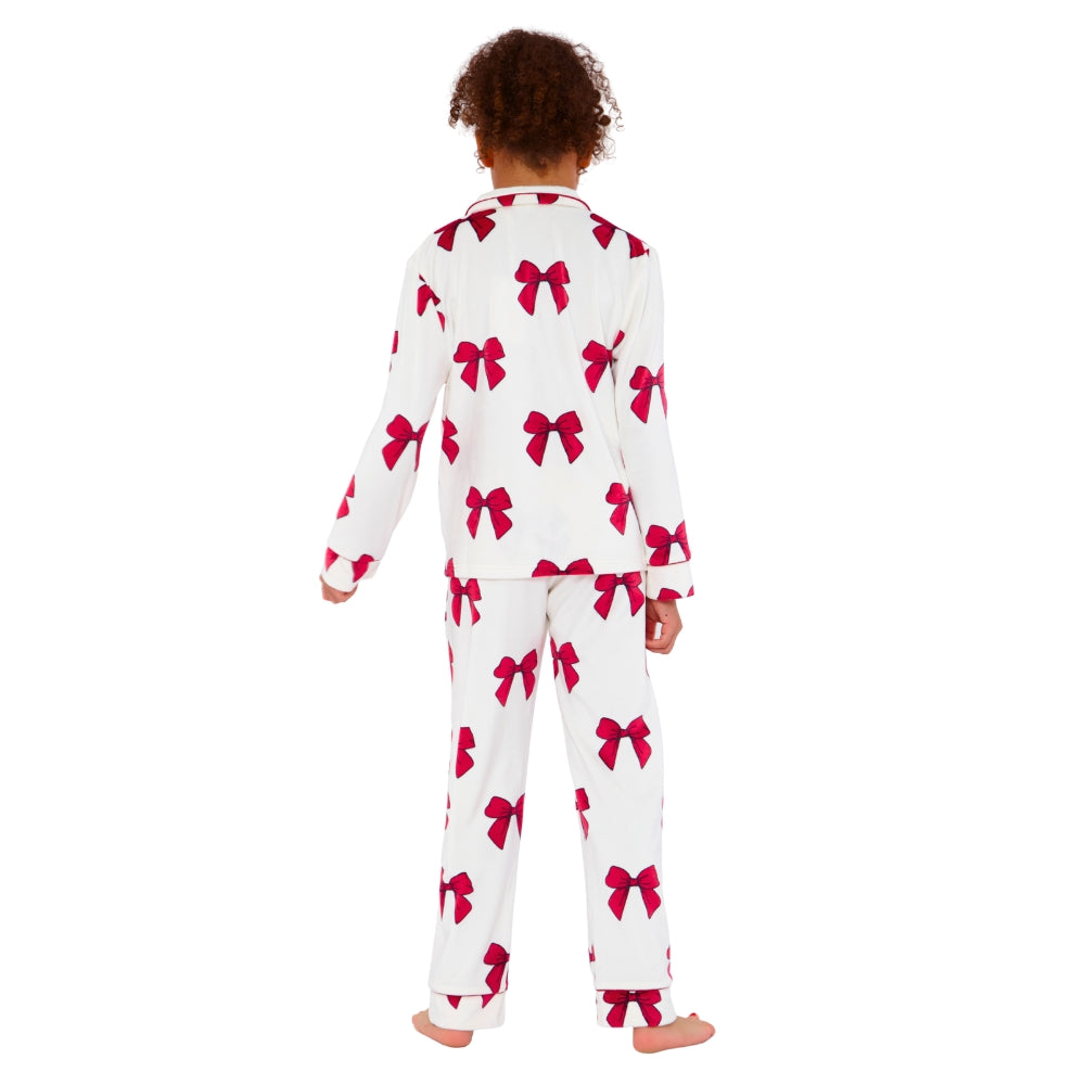 Girls Bow Print Velour Pyjamas (15594065658238)