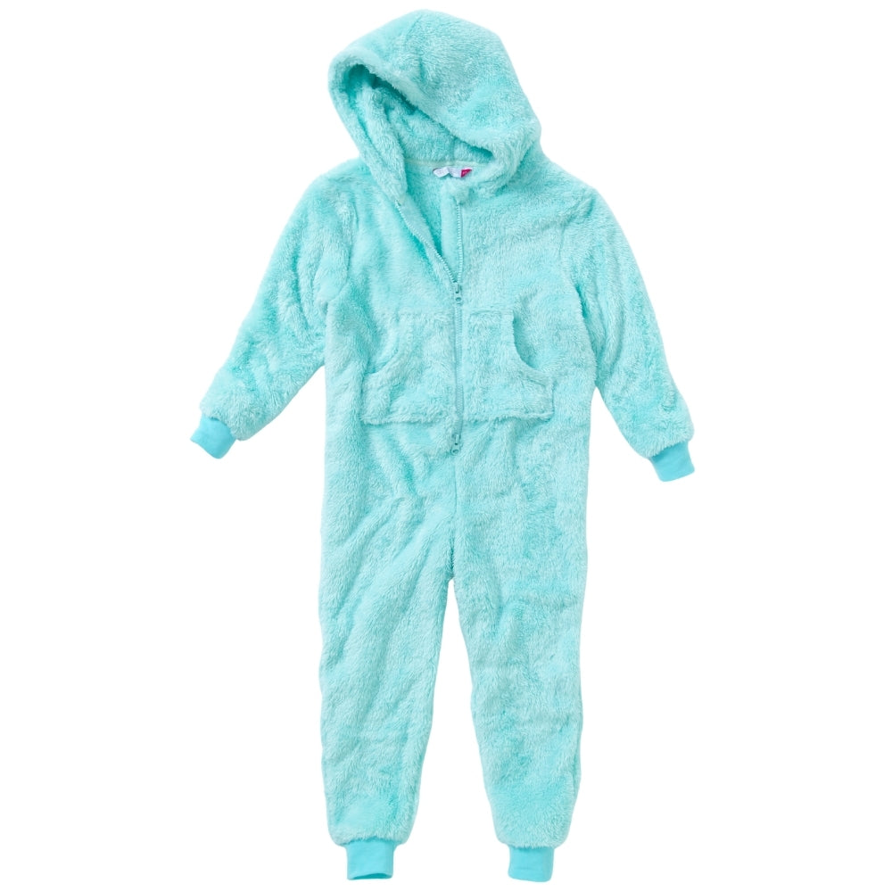 Girls Mint Green Fluffy Fleece Hooded Onesie (15571089523070)
