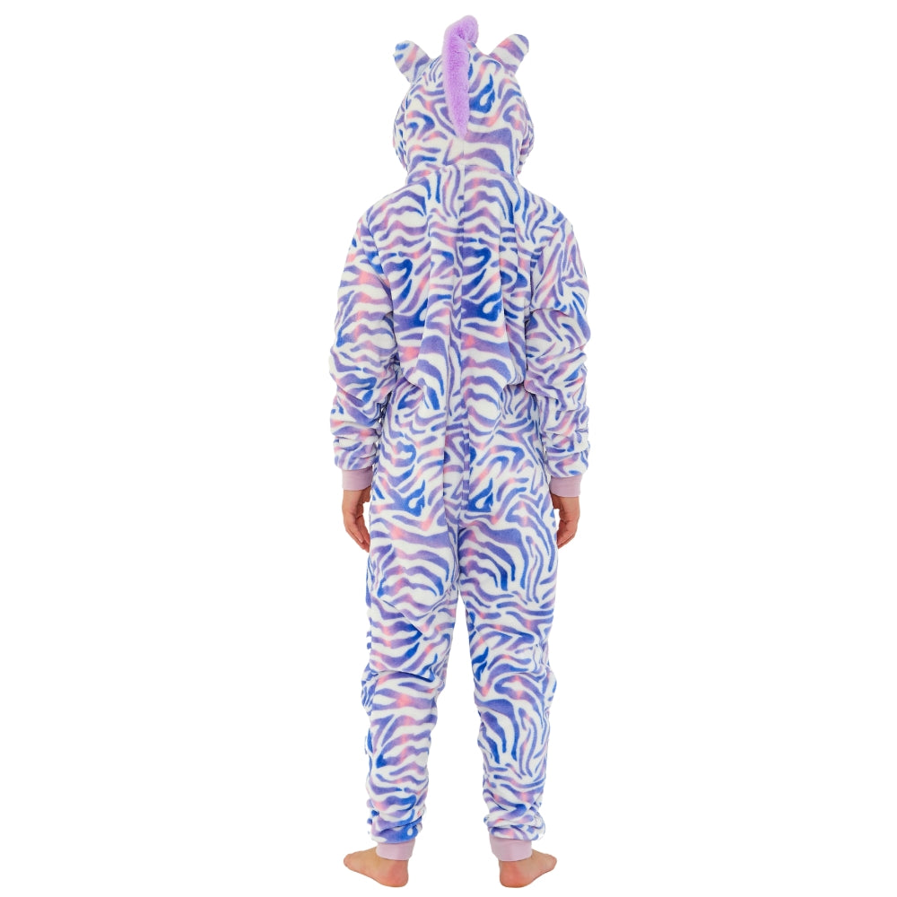 Kids Lilac Fleece Tie Dye Zebra Onesie (7868559130850)