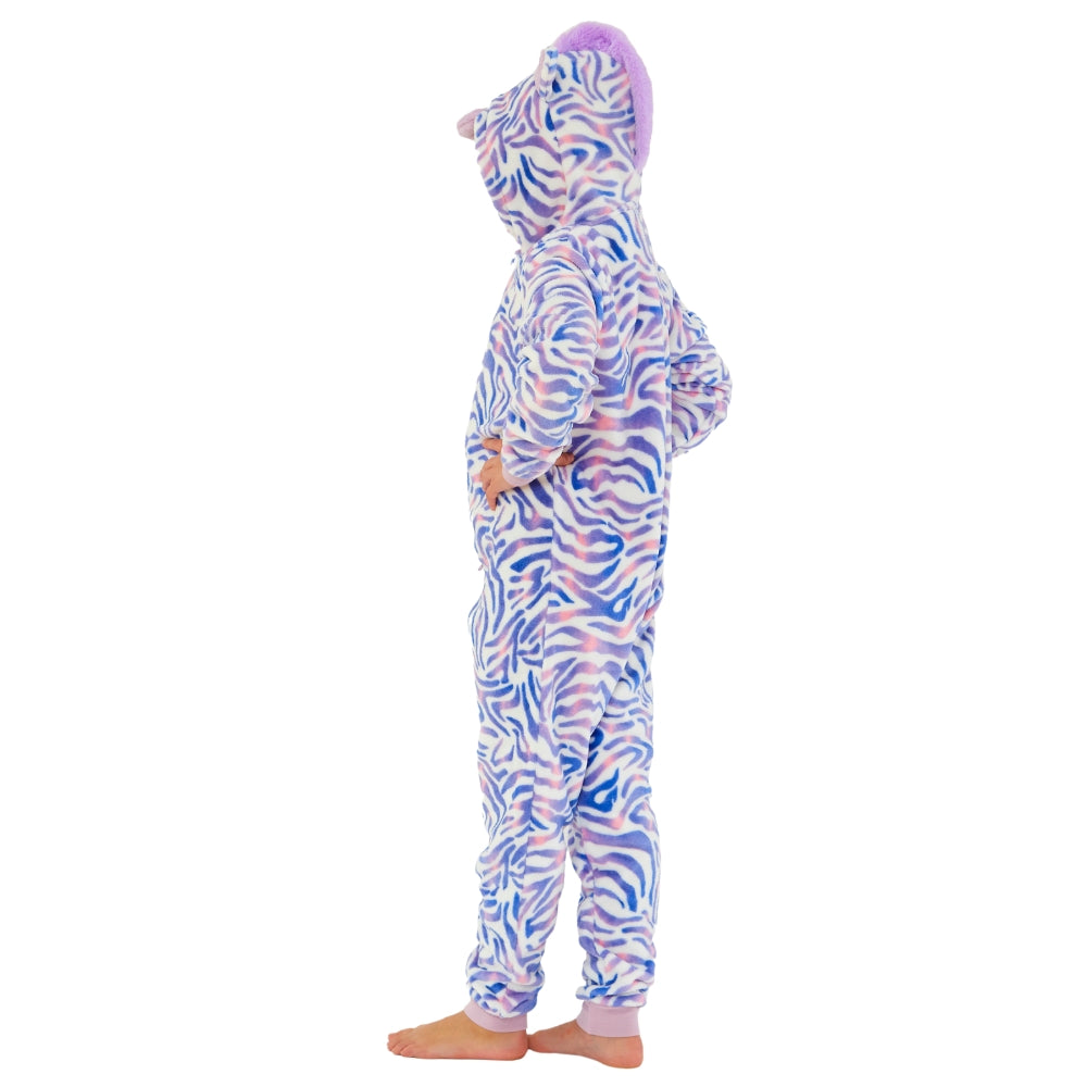 Kids Lilac Fleece Tie Dye Zebra Onesie (7868559130850)