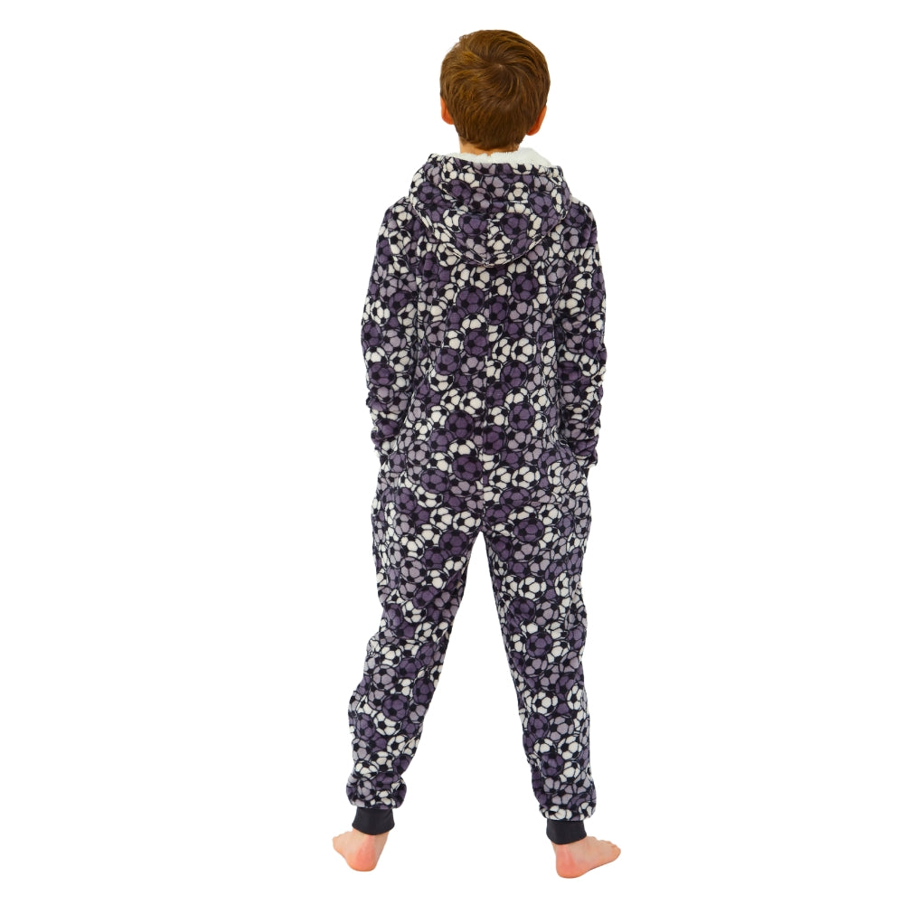 Kids Football Print Fleece Hooded Onesie (14742323003774)