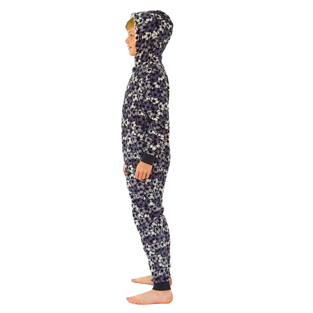 Kids Football Print Fleece Hooded Onesie (14742323003774)