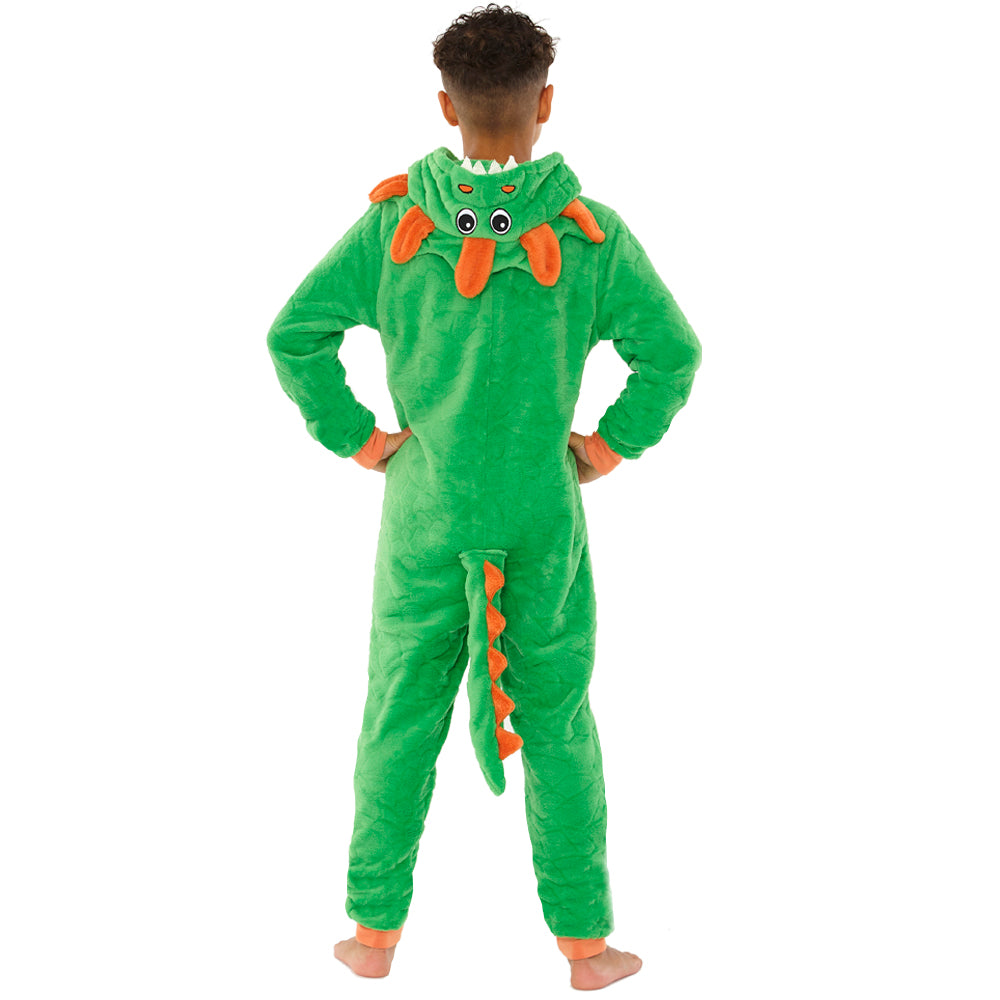 Kids Green Novelty Dinosaur Fleece Onesie (4490631708724)