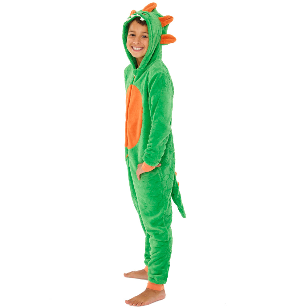 Kids Green Novelty Dinosaur Fleece Onesie (4490631708724)
