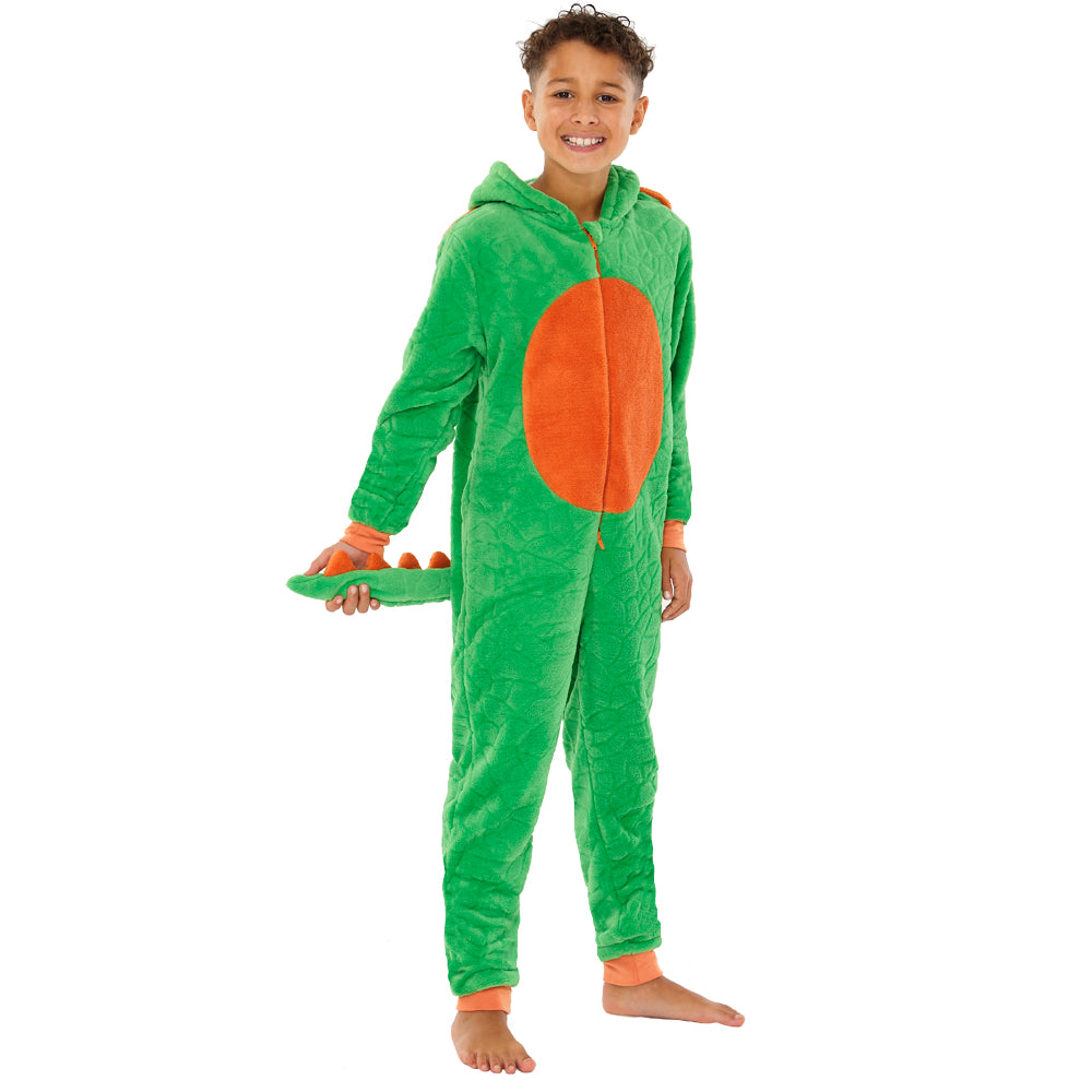 Kids Green Novelty Dinosaur Fleece Onesie (4490631708724)