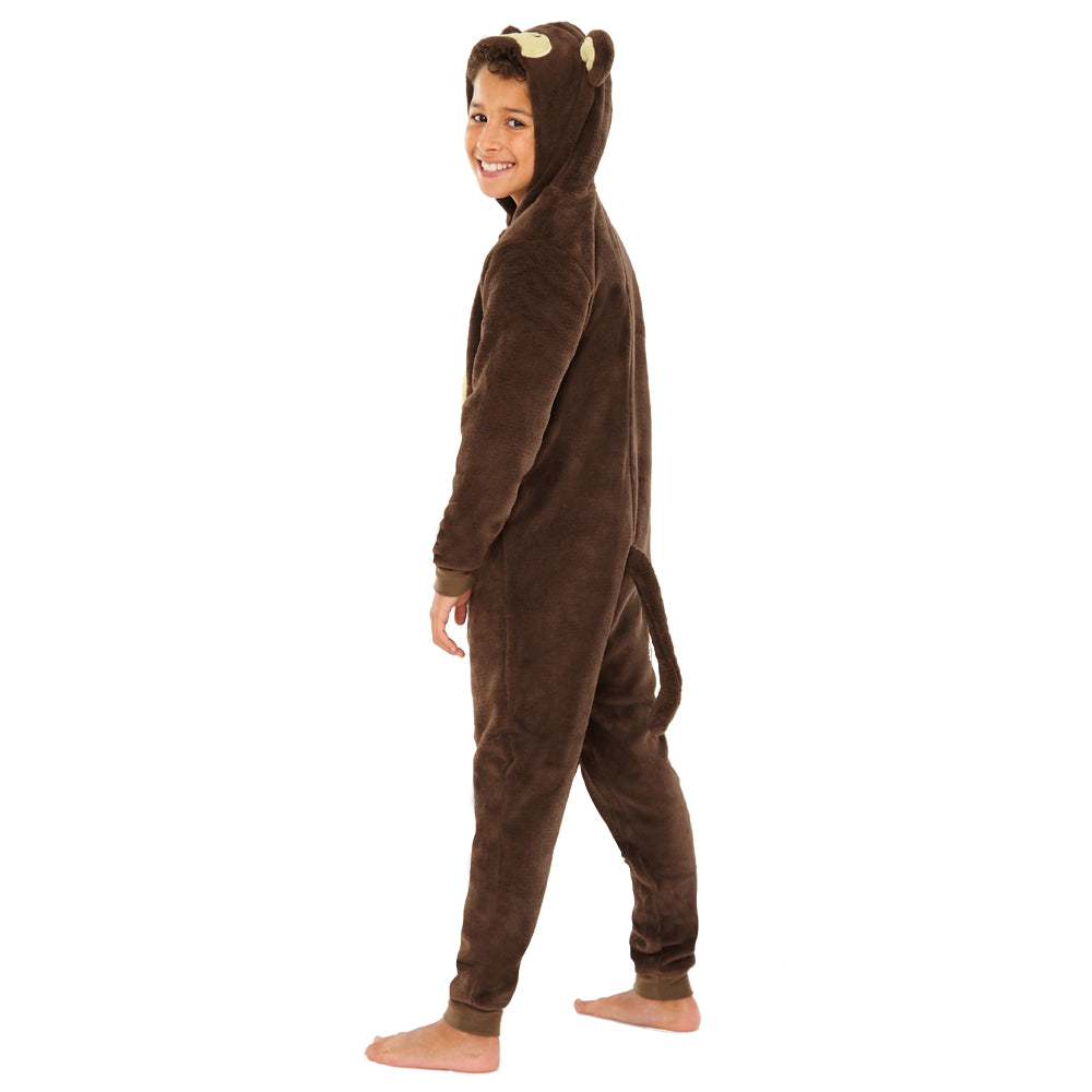 Childs Brown Fleece Novelty Monkey Onesie (6537241231521)