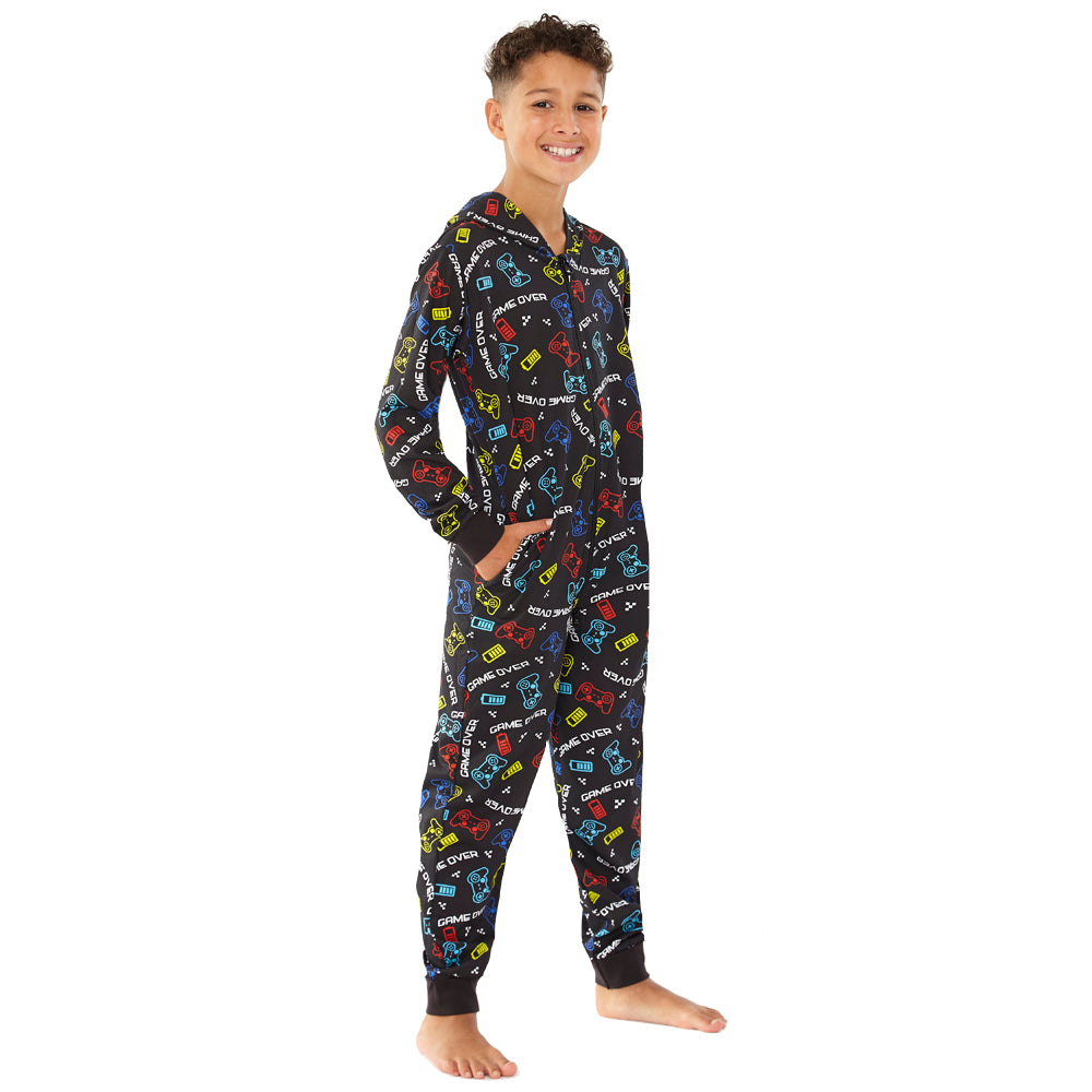 Kids Black Gaming Console Print Cotton Onesie (7739648934114)