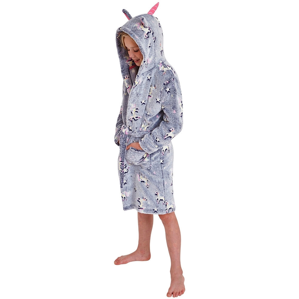 Girls Glow In The Dark Unicorn Dressing Gown (7109355896993)