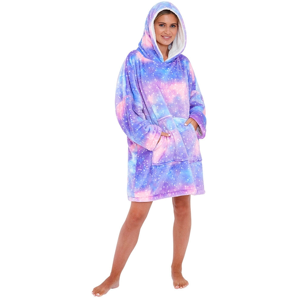 Adults Purple u0026 Pink Galaxy Fleece Wearable Hoodie Blanket