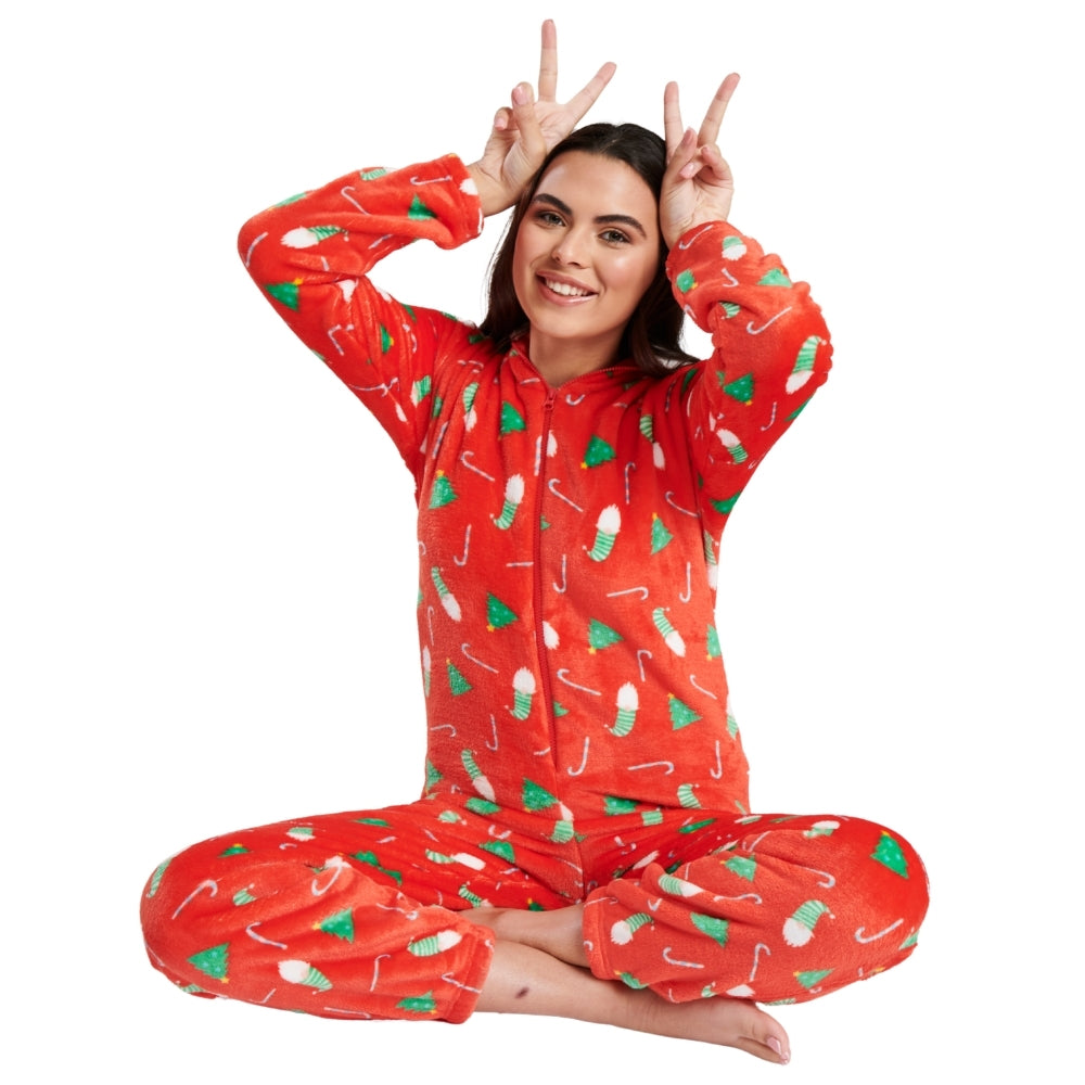 Womens Christmas Print Onesie (7004622553249)