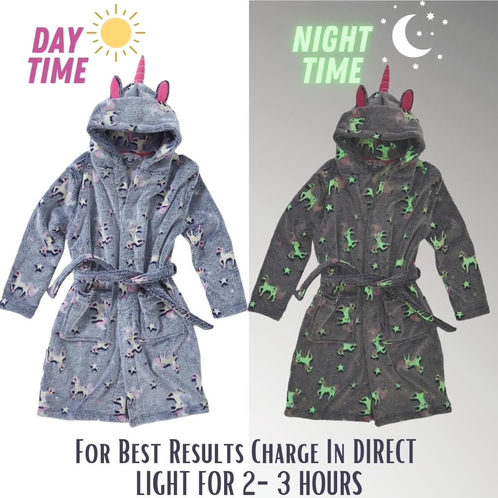 Girls Glow In The Dark Unicorn Dressing Gown (7109355896993)
