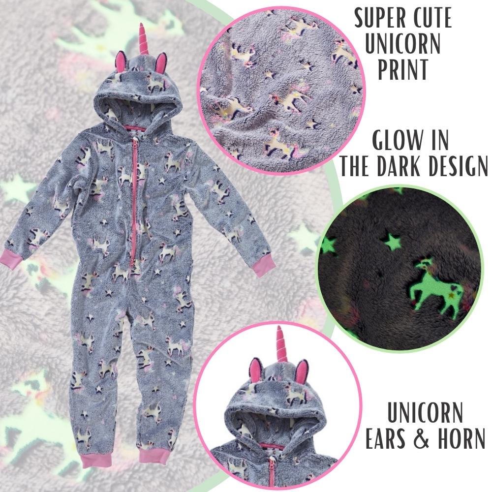 Girls Glow In The Dark Unicorn Onesie (7109355831457)