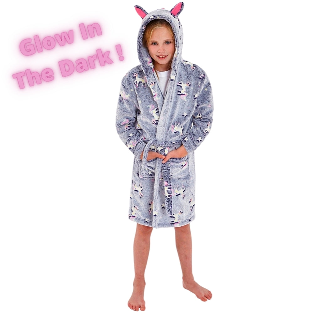 Girls Glow In The Dark Unicorn Dressing Gown (7109355896993)