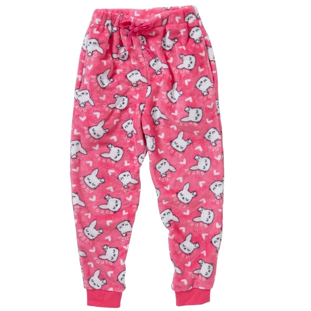Girls Bunny Print Fleece Bottoms (8216528355554)