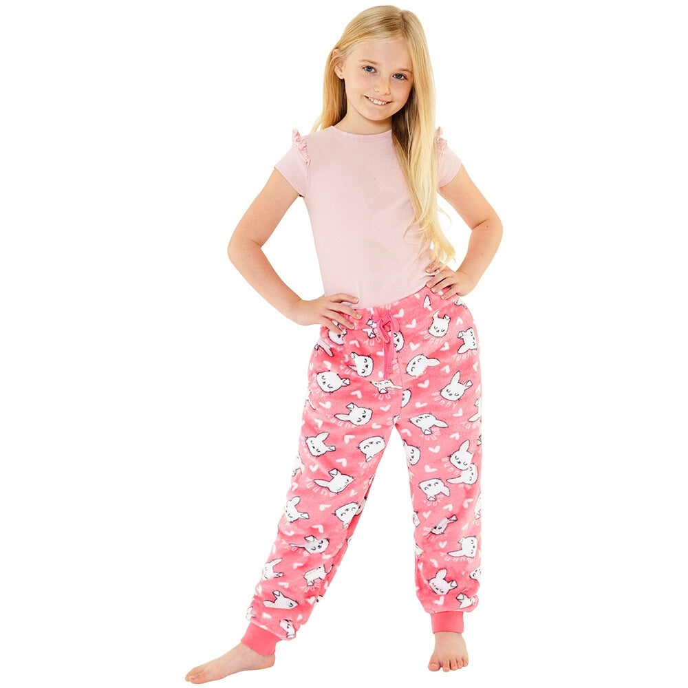 Girls Bunny Print Fleece Bottoms (8216528355554)