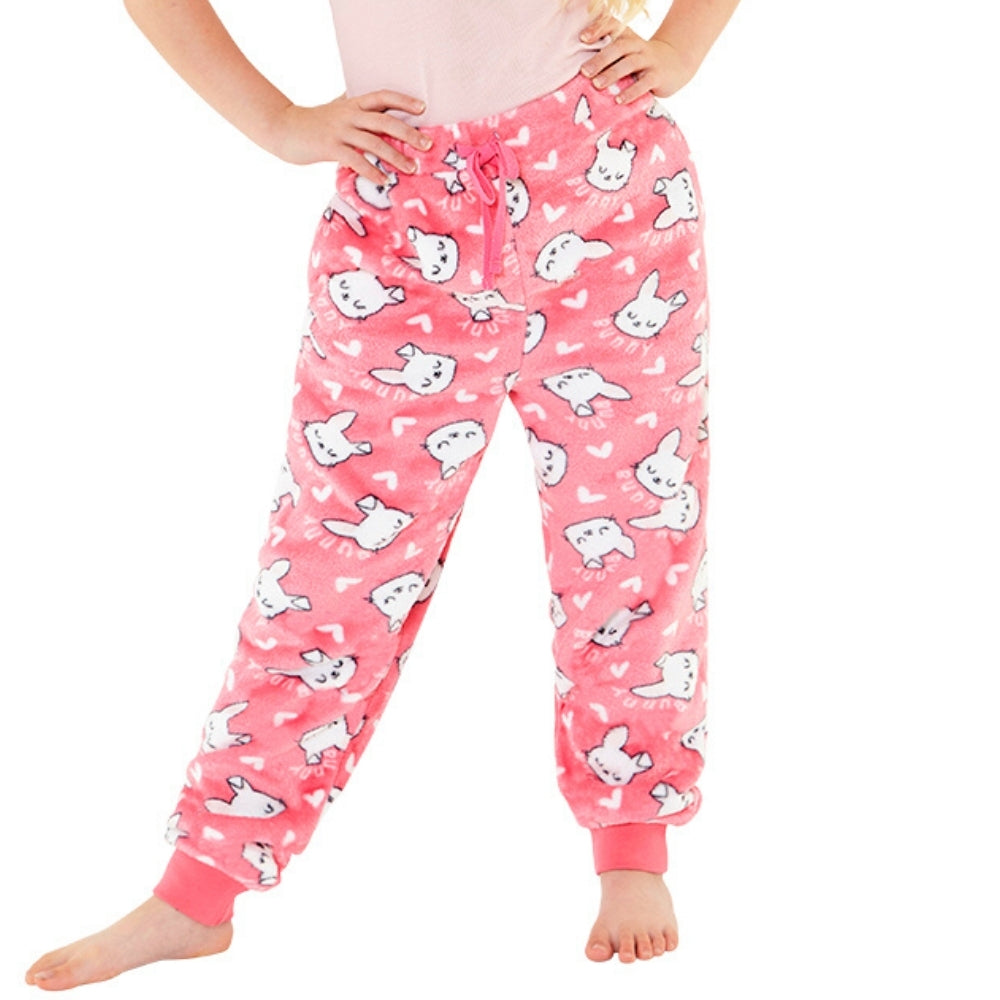 Girls Bunny Print Fleece Bottoms (8216528355554)