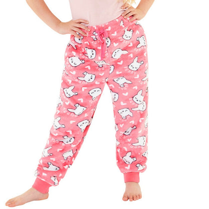 Girls Bunny Print Fleece Bottoms (8216528355554)