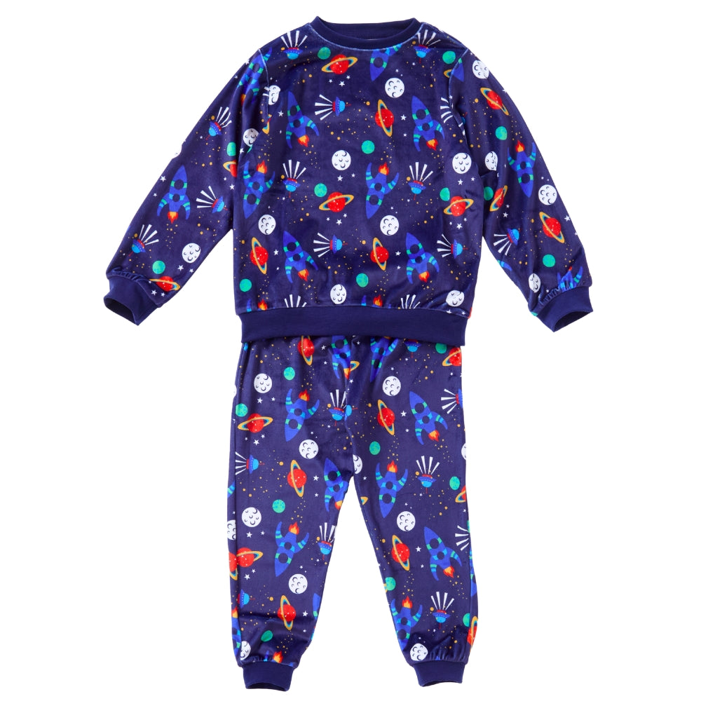 Boys Space Print Velour Pyjamas (15592033452414)