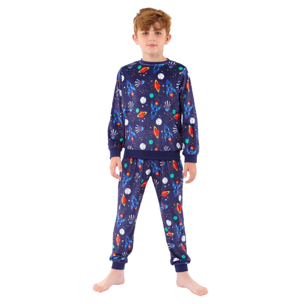 Boys Space Print Velour Pyjamas (15592033452414)