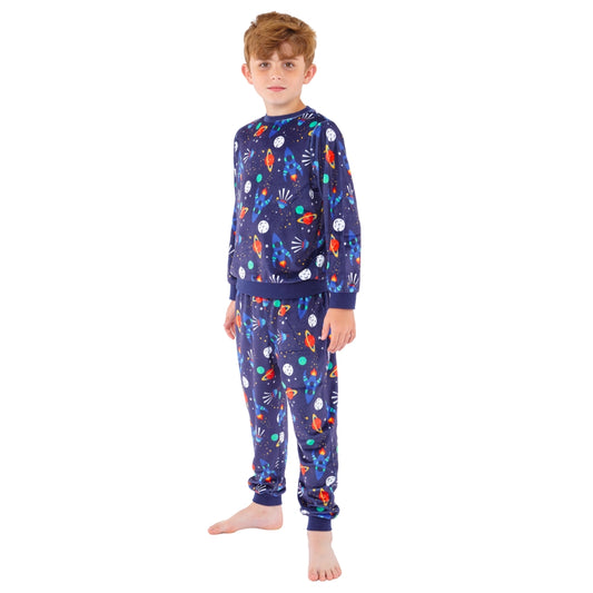 Boys Space Print Velour Pyjamas (15592033452414)