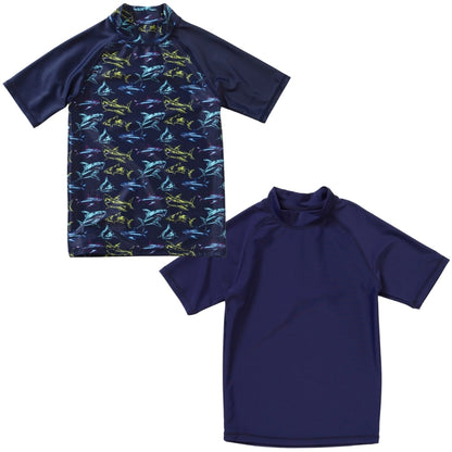 Boys 2 Pack Rash Tops Shark Navy