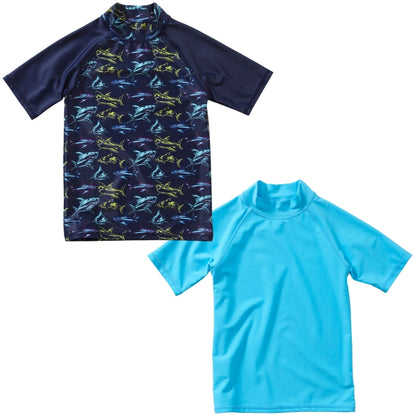 Boys 2 Pack Rash Tops Shark Turquoise