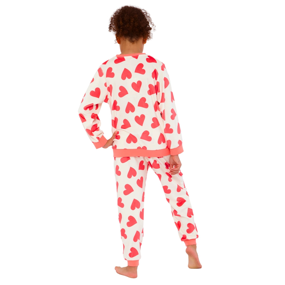 Girls Heart Print Velour Pyjamas (15592033517950)