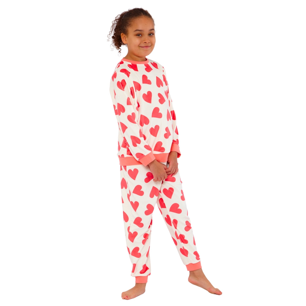 Girls Heart Print Velour Pyjamas (15592033517950)