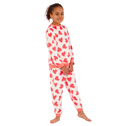 Girls Heart Print Velour Pyjamas (15592033517950)