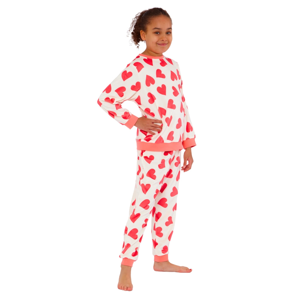 Girls Heart Print Velour Pyjamas (15592033517950)