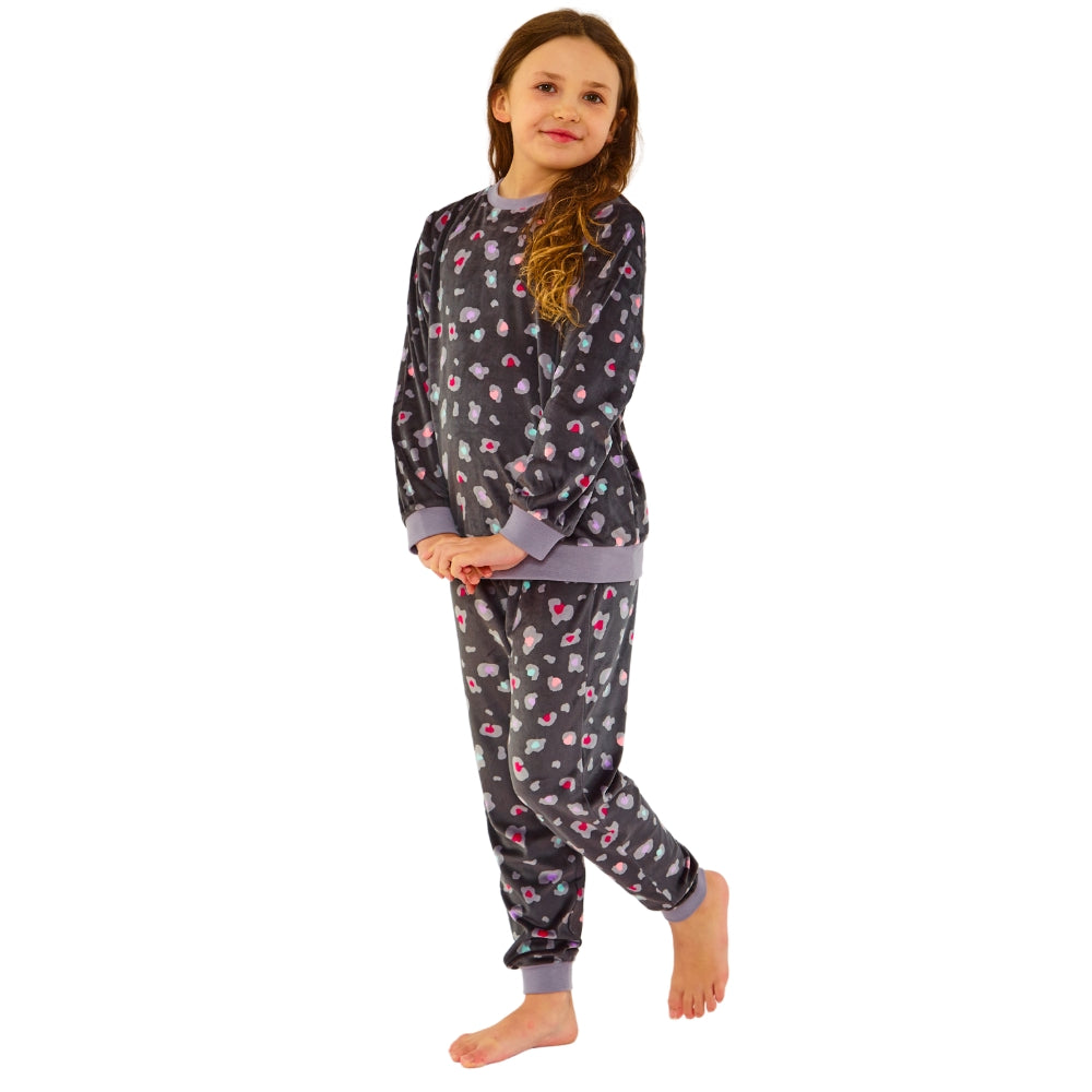 Girls Leopard Print Velour Pyjamas (14762051174782)