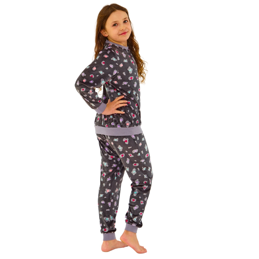 Girls Leopard Print Velour Pyjamas (14762051174782)