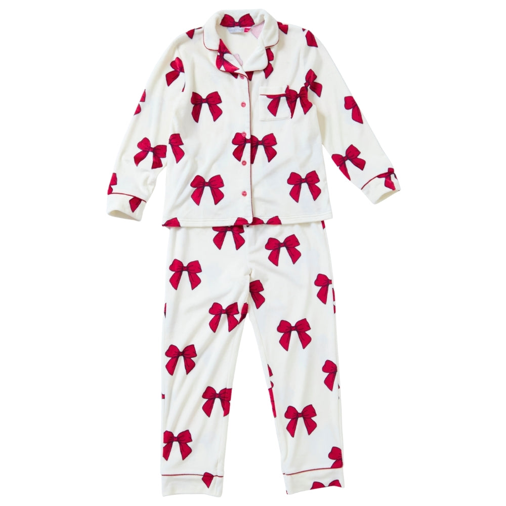 Girls Bow Print Velour Pyjamas (15594065658238)