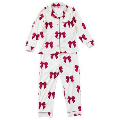 Girls Bow Print Velour Pyjamas (15594065658238)