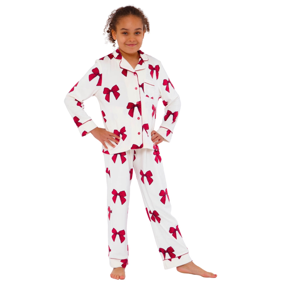 Girls Bow Print Velour Pyjamas (15594065658238)