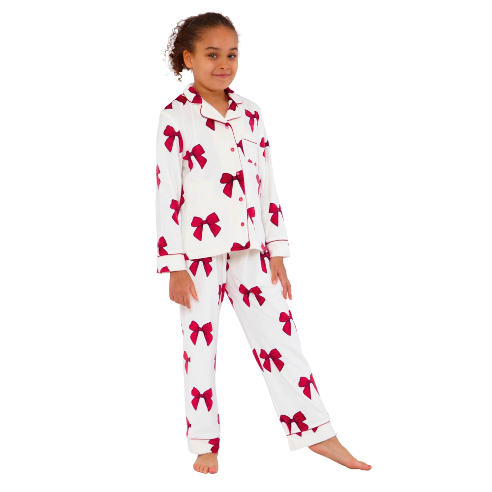 Girls Bow Print Velour Pyjamas (15594065658238)