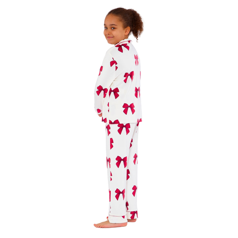 Girls Bow Print Velour Pyjamas (15594065658238)