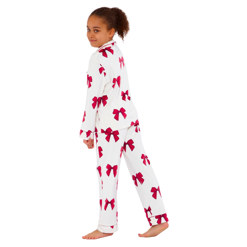Girls Bow Print Velour Pyjamas (15594065658238)