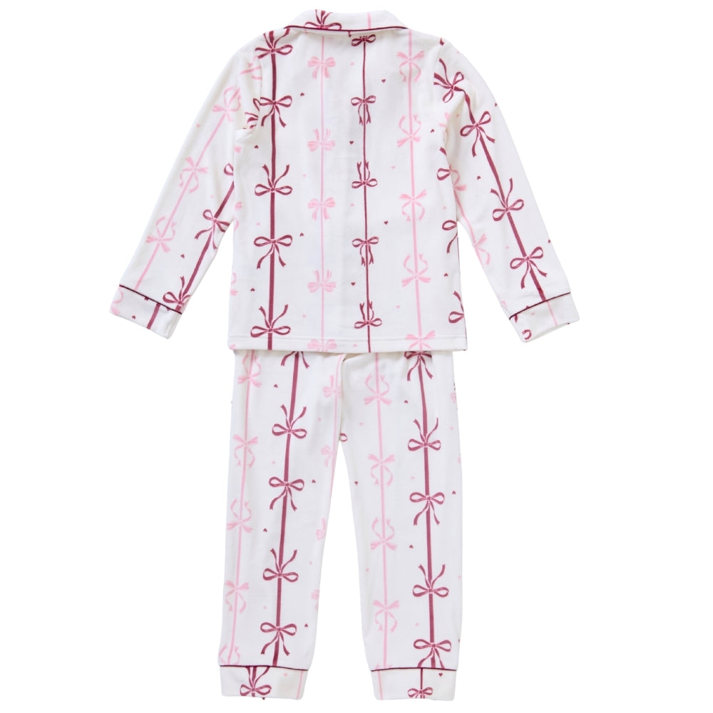 Girls Pink Bow Velour Pyjamas