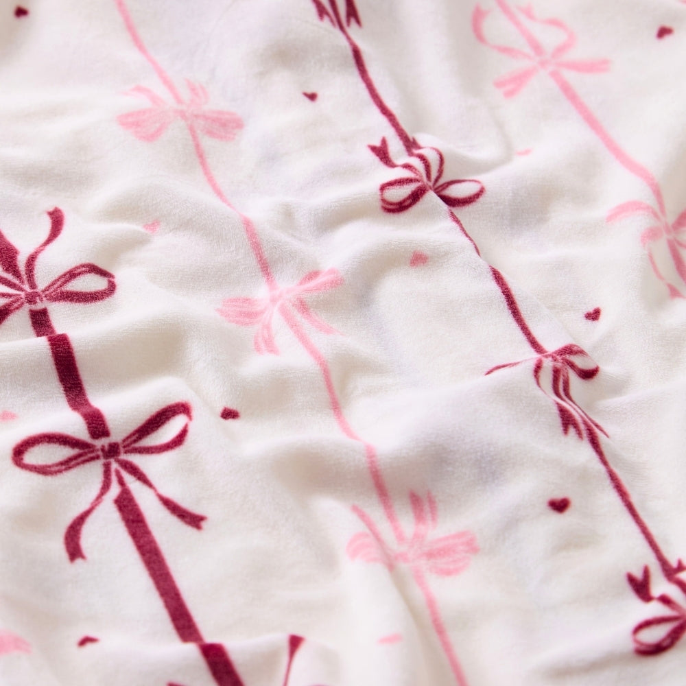 Girls Pink Bow Velour Pyjamas
