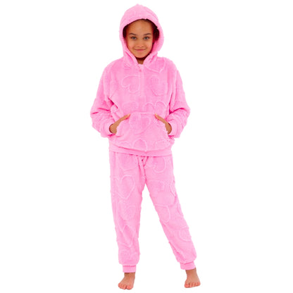 Hearts Embossed Fluffy Fleece Lounge Set
