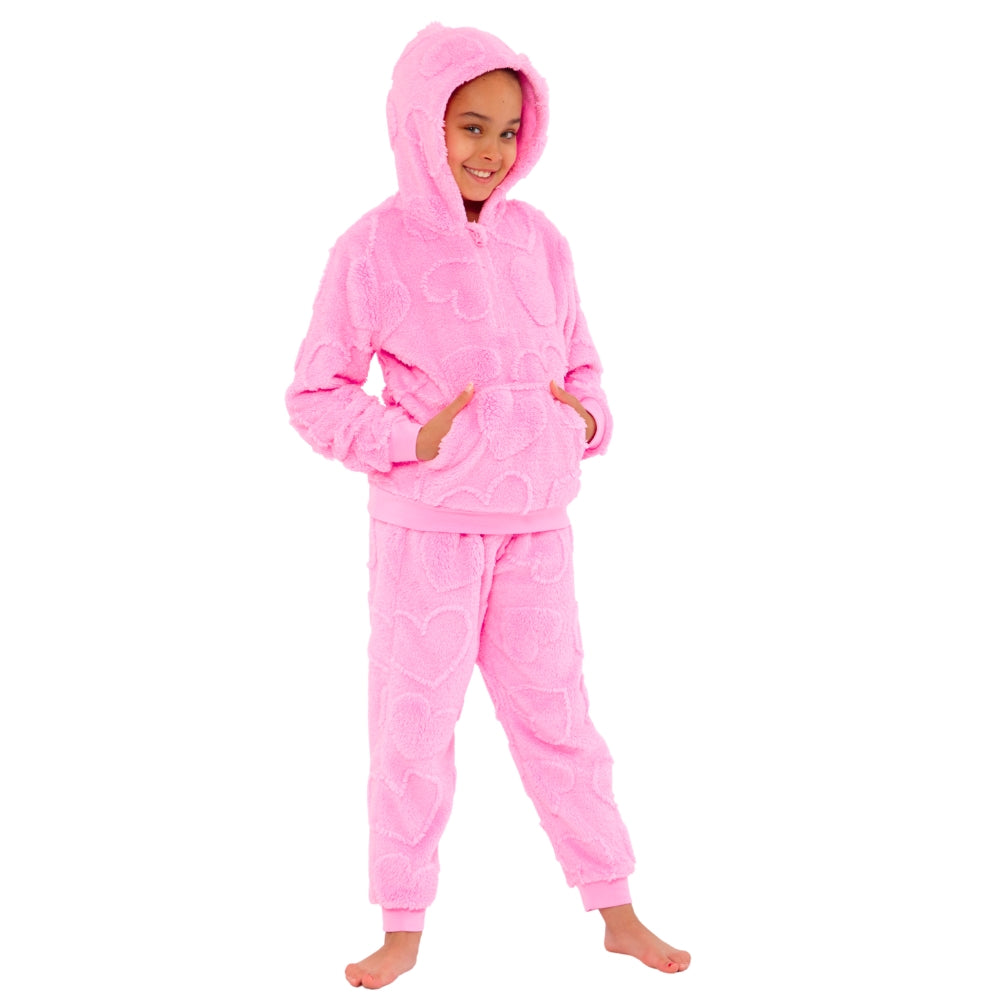 Hearts Embossed Fluffy Fleece Lounge Set