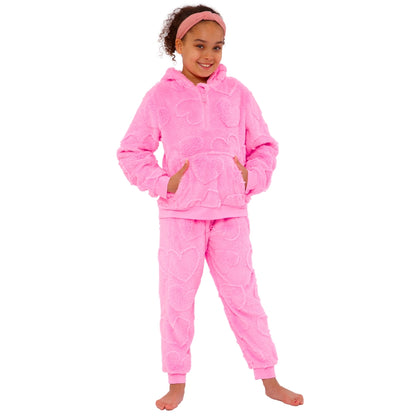 Hearts Embossed Fluffy Fleece Lounge Set