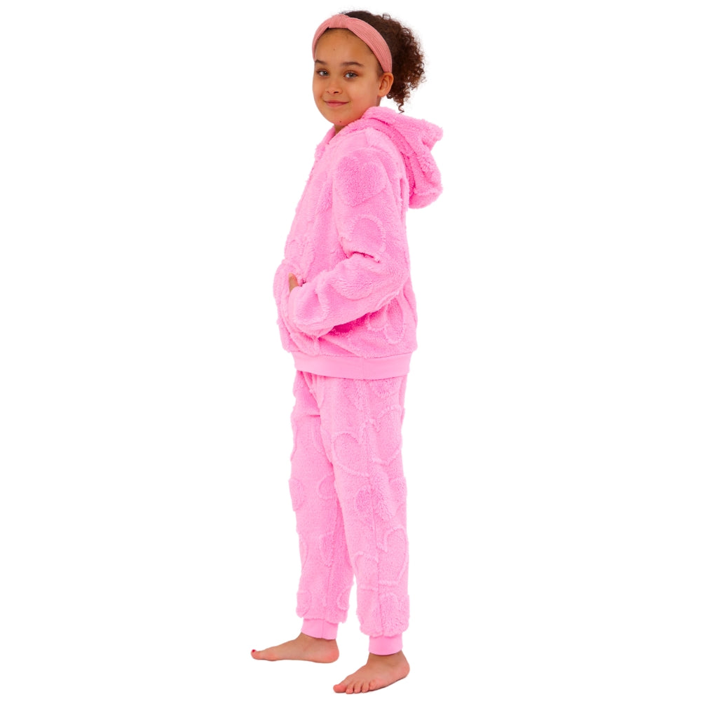 Hearts Embossed Fluffy Fleece Lounge Set
