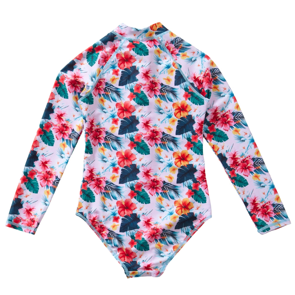 Girls UPF50 Floral Long Sleeve Swimsuit