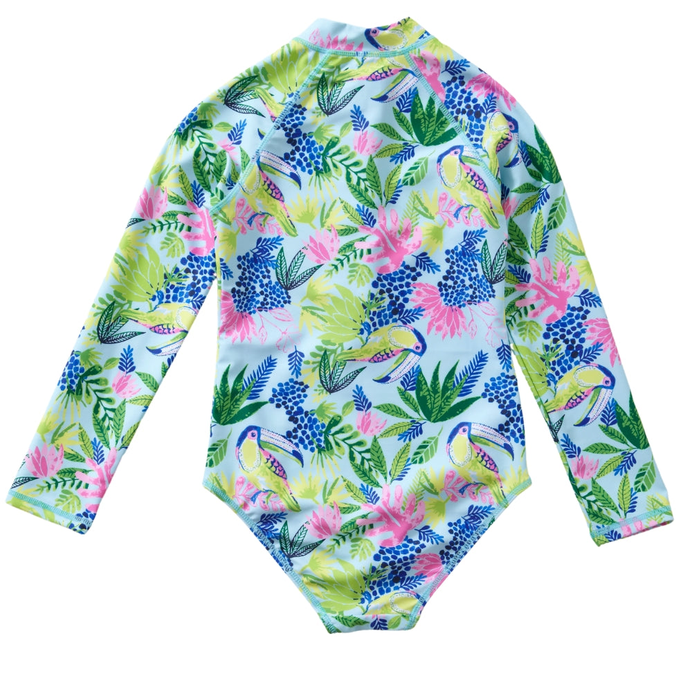 Girls UPF50 Parrots Long Sleeve Swimsuit