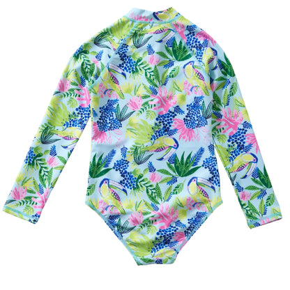 Girls UPF50 Parrots Long Sleeve Swimsuit