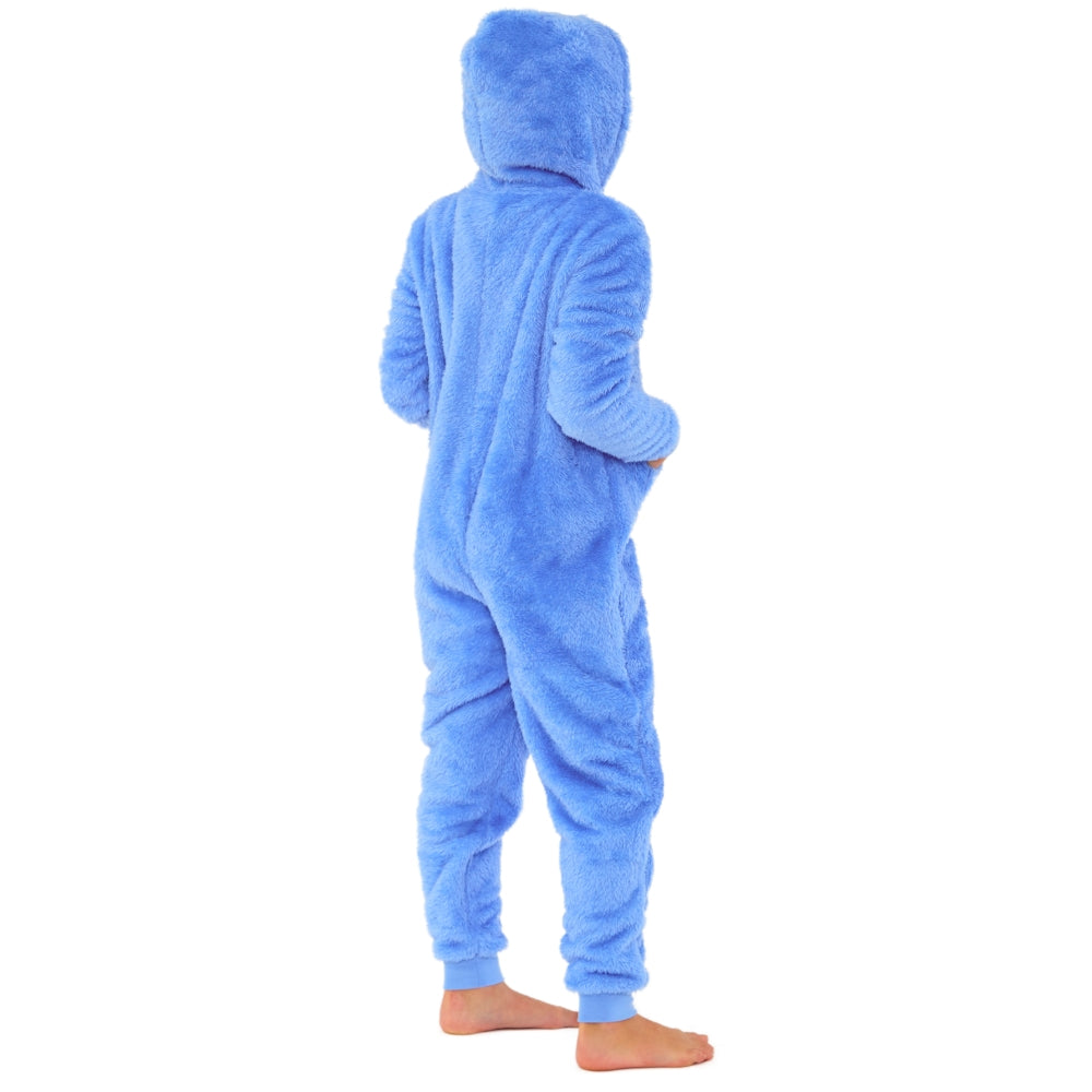 Kids Blue Fluffy Fleece Hooded Onesie (14742321561982)